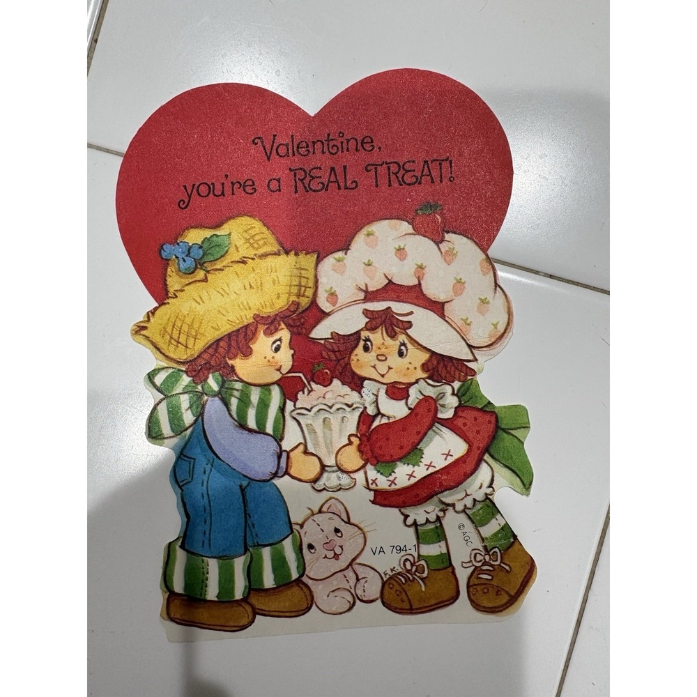 Strawberry Shortcake & Huckleberry Pie‎ Mini Valentines Card 1980s READ